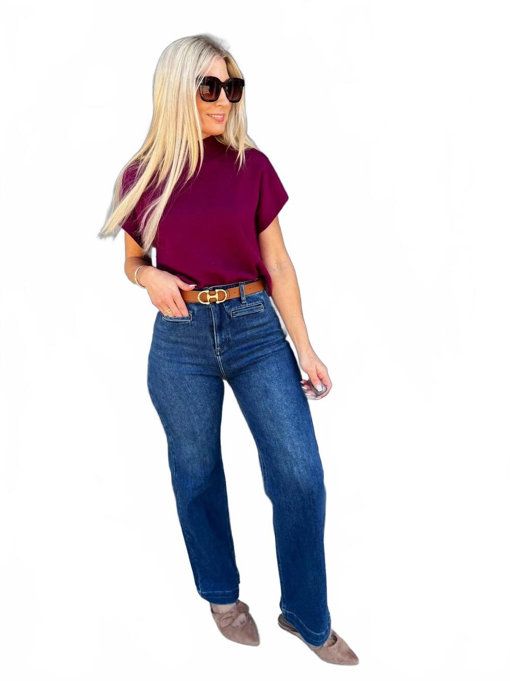 NEW L.T.J pintuck wide leg jeans in medium wash